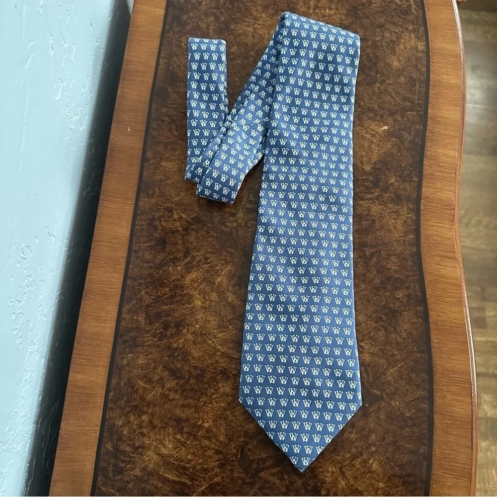 Vineyard Vines Blue & White Tie Formal Silk Custom Collection WU Monogram